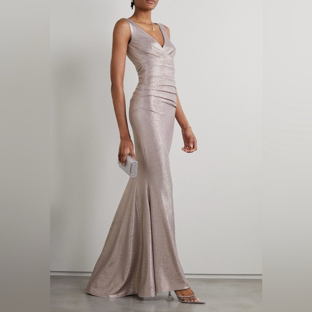 Metallic Voile Warp Gown - by Talbot Runhof